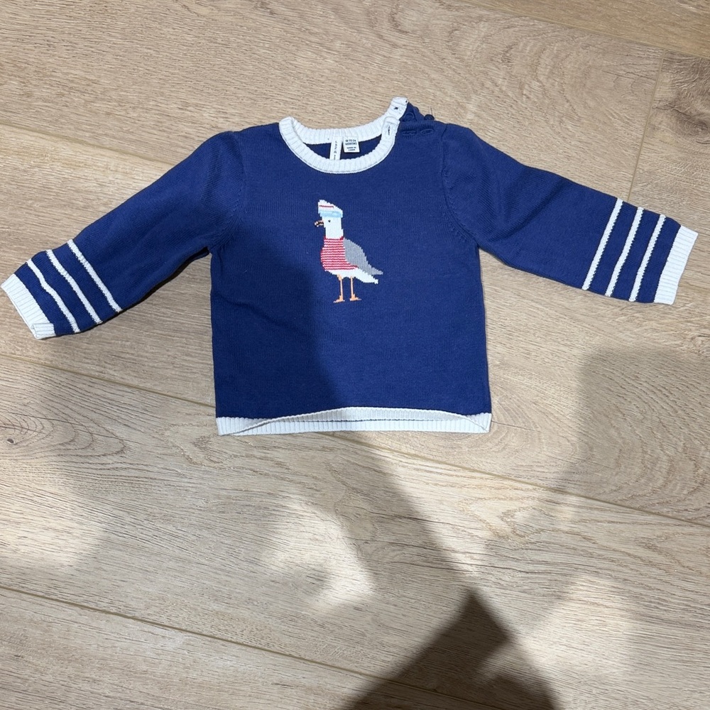 Janie and Jack Navy Seagull Knit Sweater with White Trim